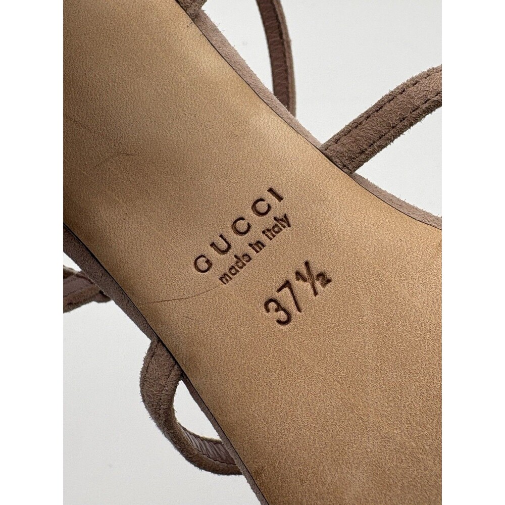 Gucci Nude Pink Suede Block Heels Sandals Rhinestone GG Logo T Strap EU 37.5 - Picture 11 of 11